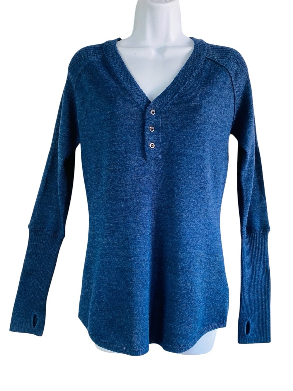 Stio Navy Henley Merino Wool Long Sleeve Sweater Size M